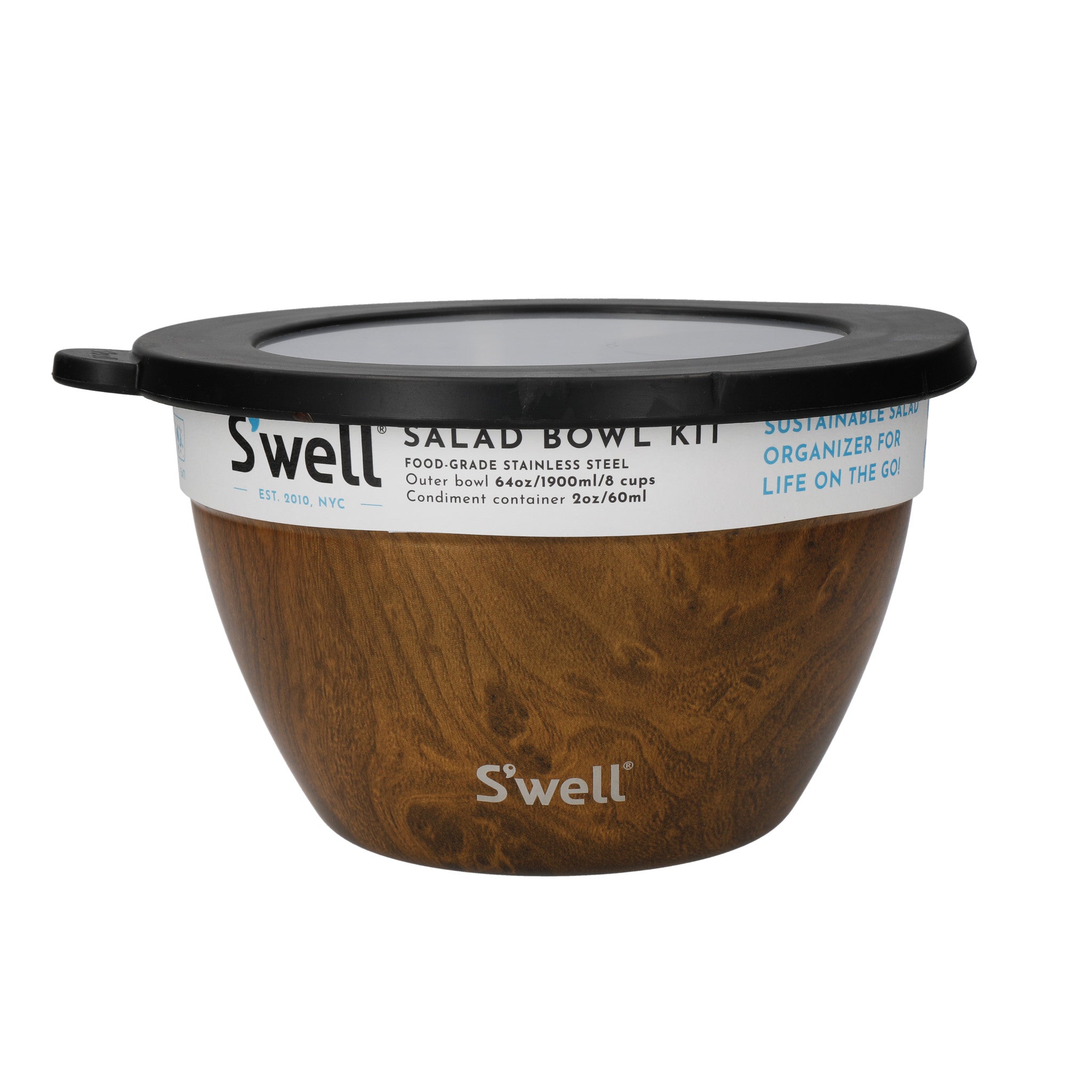 64oz Stainless Steel Salad Bowl Kit Teakwood