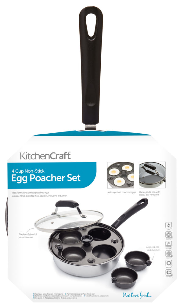 KitchenCraft KCCVPOACH2 2 Egg Poacher Pan in Gift Box, Non Stick and  Induction Safe, Stainless Steel, 16 cm