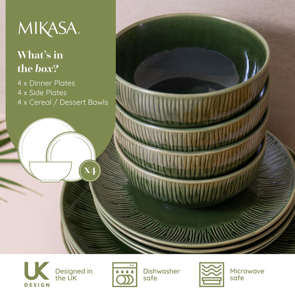 Mikasa Jardin 12 Piece Stoneware Dinner Set Green