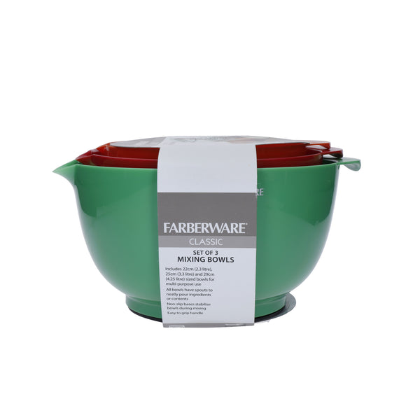 Farberware Small, Medium and Large Mixing Bowl Set, Plastic (3 Pieces) –  CookServeEnjoy