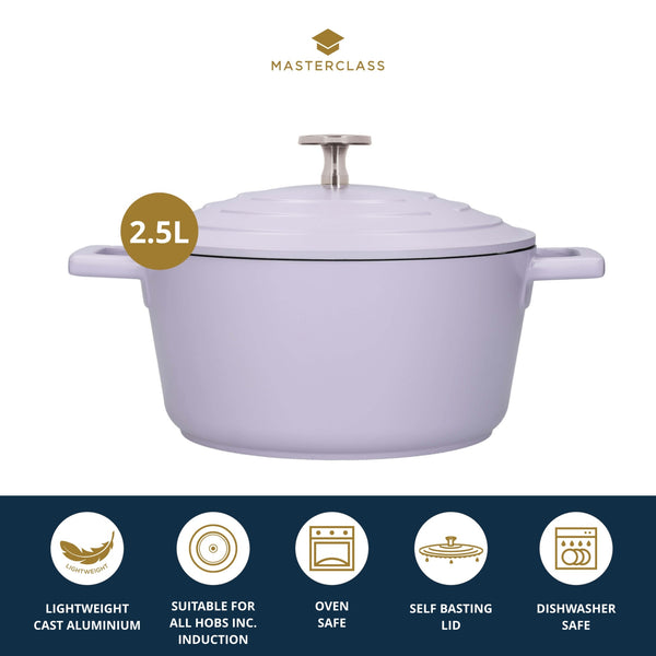 MasterClass Lavender Cast Aluminium Casserole CookServeEnjoy – with Lid, Dish 2.5L