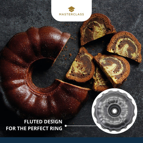 MasterClass Non-Stick Fluted Ring Cake Pan Ø25 cm - Kitchen Craft