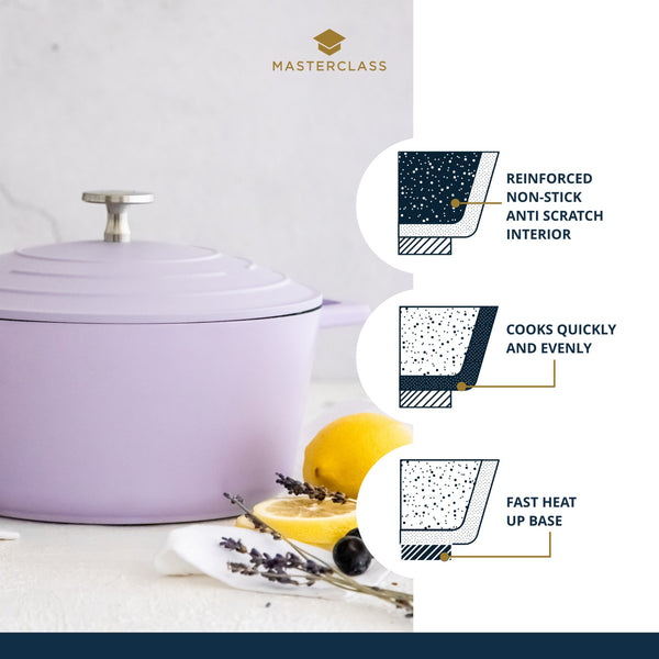 MasterClass Lavender Cast Aluminium Casserole Dish – CookServeEnjoy 2.5L Lid, with