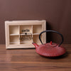 2pc Tea Set including Red Cast Iron Japanese Teapot with Infuser, 600ml and Wooden Compartment Tea Box image 2