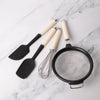 4pc Almond Cream Cooking Utensil Set with Wire Whisk, Strainer, Spoon Spatula & Scraper Spatula