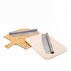 4pc Pizza Serving Set with Bamboo Paddle Board, Rocking Knife, Pizza Stone and Pizza Cutter image 1