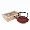 2pc Tea Set including Red Cast Iron Japanese Teapot with Infuser, 600ml and Wooden Compartment Tea Box image 1