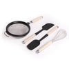 4pc Almond Cream Cooking Utensil Set with Wire Whisk, Strainer, Spoon Spatula & Scraper Spatula