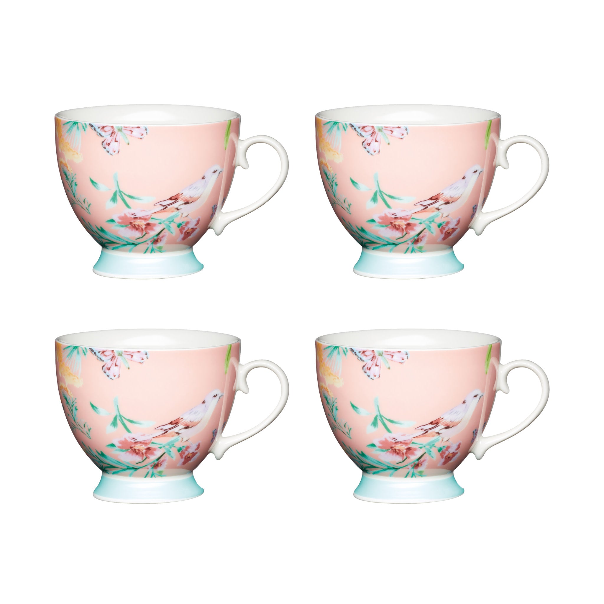 Set Of 4 Kitchencraft China Peach Birds Footed Mugs Cookserveenjoy 6903