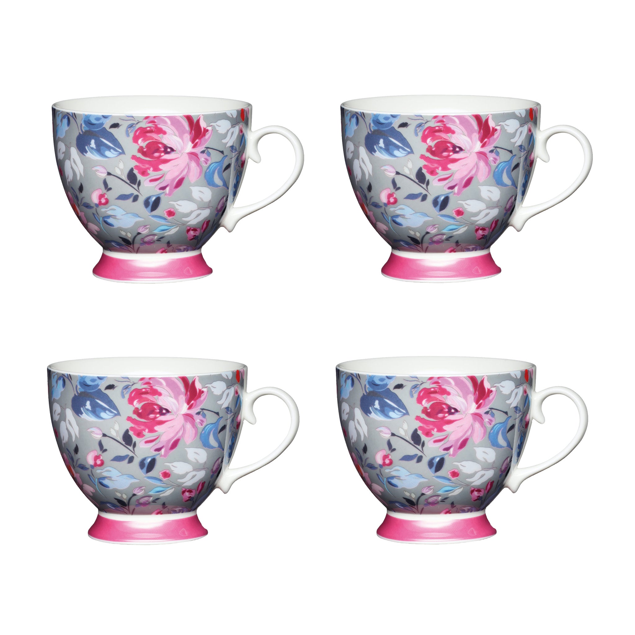 Set of 4 KitchenCraft China Grey Floral Footed Mugs – CookServeEnjoy