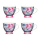 Set of 4 KitchenCraft China Grey Floral Footed Mugs